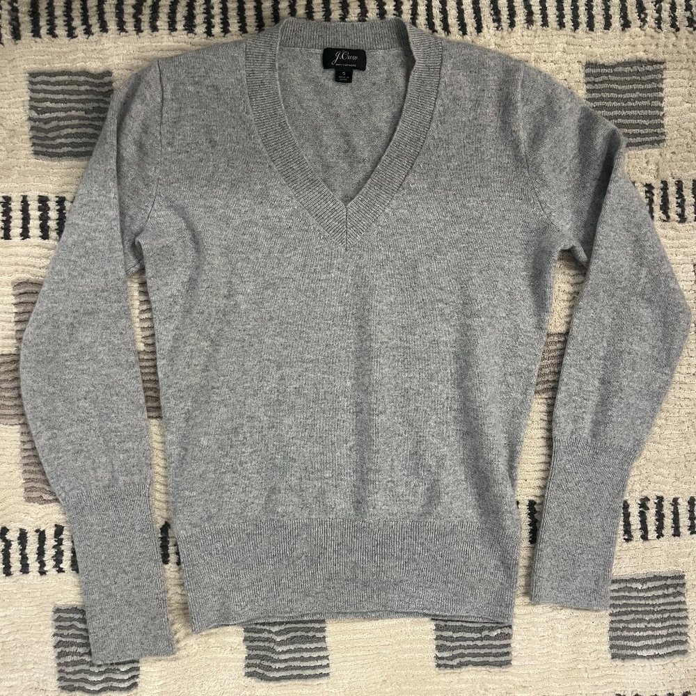 J.Crew V-Neck Cashmere Sweater - Light Grey